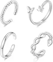 [Ritach] 925 Sterling Silver Minimalist Toe Rings Set 14K Gold Plated Simple Open Adjustable Band Toe Rings for Women Beach Foot Jewelry for Summer