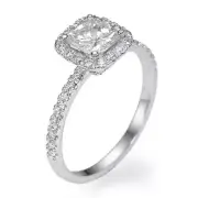 1 1/2 Carat Classic Cushion Cut Diamond Engagement Ring D/SI1 14K White Gold