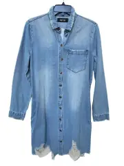NWT Fab'rik Britton Long Sleeve Duster Denim Shirt Dress Womens Sz Small