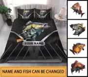 Fishing Metal Pattern Personalized Bedding Set, Personalized Gift for Fishing