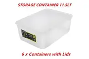 6 x 11.5L Rectangle Stack-able Plastic Food Storage Container Box Lid BPA Free WMCV