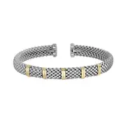 18k Yellow Gold And Sterling Silver Round Bypass Popcorn Cuff Bangle Bracelet