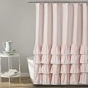 Lush Decor Ella Lace Ruffle Shower Curtain, 72" x 72", Blush