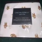 Cynthia Rowley XL Twin Sheet Set White Brown Sloths 3 Piece Set Microfiber NEW