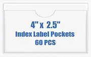 Origin-Joy 60 PCS Self Adhesive Index Card Pockets with Top Open, Clear Plastic Label Holder for Cards of Note, Library and Business, Adhesive Label Pockets & Card Holder (4 x 2.5 inch)