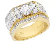 10K Yellow Gold Real Diamond Solitaire Cluster Wedding Band Ring 3 1/10 CT 12MM