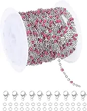 uxcell Stainless Steel Bead Chain, 16.4 Feet/5M Enamel Beaded Jewelry Link Cable Chains Spool Kit for Jewelry Making, Necklace, Bracelets, DIY Crafts (Silver/Rose Red, Pack of 1)