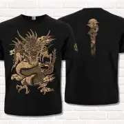 Japanese Dragon black T-Shirt. Japanese tattoo style. Mythical creature.