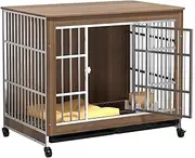 Dog Crate Wooden,Farmhouse Dog Crate,Furniture Dog Kennel,Dog Kennel With Removable Tray,Heavy Duty Dog Crate Furniture,Dog Crate End Table For Medium/large Dog(Walnut color,38.6 * 26 * 29.5 in)