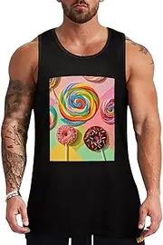 [NQHJT] Men Tank Tops Colorful Sweet Donut Sleeveless T Shirts for Men's Fitness Quick Dry Gym Tank Top for Men