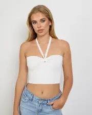 [Mooloola] Mooloola Women's Robie Halter Top in Cream 0 Cream