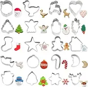 Crethinkaty Mini Christmas Cookie Cutters Set 20 Pieces Stainless Steel Cookie Cutter Set for Baking -Christmas Tree,Snowman,Reindeer,Santa Face, Star,Stocking,Candy Cane,Gingerbread Man and More