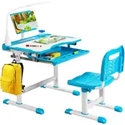 Costway Adjustable Study Desk&Chair Set w/Book Stand&LED Light for Reading Writing Blue