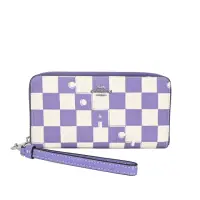 在飛比找momo購物網優惠-【COACH】字塊棋盤格手掛拉鍊長夾(紫白)