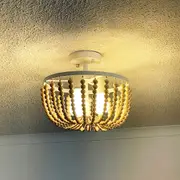 Oriel Lighting Cascara 3 Light CTC Wooden Beaded Close to Ceiling Pendant Light