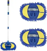 Car Wash Mop Brush Kit Car Cleaning Brush with 44'' Long Handle and 180° Rotation Mop Head Car Wash Brush with 2 Extra Mop Head for Motorhome Cars Bus Trucks Home Clean