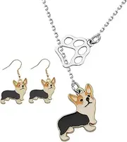 [CATIEBYE] 1Set Chic Corgi Earrings Necklace Adorable Dog Modeling Jewelry for Pet Lovers present for Dog Enthusiasts Delicate Cartoon Design Elevate Your Holiday Style