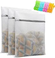 3x Delicates Honeycomb Mesh Laundry Bag for Washing Machine 40x30cm - Washing Bags for Laundry - Laundry Net Bags for Washing Machine - Bra Washing Machine Bag with 12 Plastic Clothes Pegs