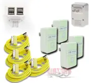 4X 4 USB PORT POWER ADAPTER+6FT CABLE CHARGER DATA YELLOW IPHONE IPOD NANO IPAD