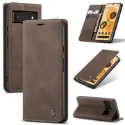 CaseMe Google Pixel 6a 5G Classic PU Leather Folio Case Cover [Coffee]