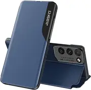 [Eabhulie] Case for Samsung Galaxy S21 Ultra 5G, Smart View Window Flip Stand Cover PU Leather Protective Case for Samsung Galaxy S21 Ultra 5G Blue