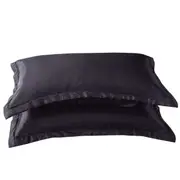 2Pcs Silk Satin Pillow Case Cover Solid Standard Bedding Smooth Soft Pillowcase Black