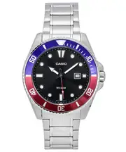 Casio Stainless Steel Black Dial Japan Mov't Quartz MDV-107D-1A3 200M Mens Watch