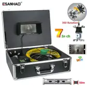 50M 7 inch WIFI Drain Sewer Camera Pipe Inspection Camer 38 LEDs 360°Rotating