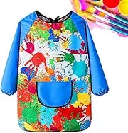 Kids Painting Apron, Children's Art Smock with Pocket, Waterproof Painting Aprons for Boys Girls, Long Sleeve Kids Apron, Reusable Kid Art Apron for Drawing Cooking Eating