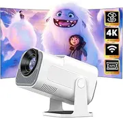 TEDFLOP Mini Projector, Portable Projector Auto Keystone, Native 4K 1080P Smart Projector with WiFi 6, Bluetooth 5.0, Built-in Android 11.0, 10000 Lumens, Screen Adjustment, 180 Degree Rotation, White