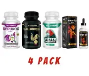 COMBO 4×1 PARA GALLOS - DEPUROX, TESTO POWERFUL, GALLOBIOTIC, ENER-JET EX. 10/27