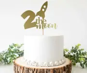 Two The Moon With Rocket Cake Topper For 2nd Birthday Party