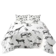 Black and White African Wildlife Animals Coverlet