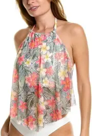 Coco Reef Aura Mesh Ruffle Cropped Tankini Top High Neck Floral Biki 32C
