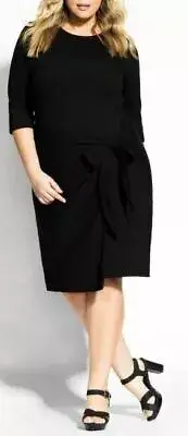 City Chic Ladies Rippled Waist Elbow Sleeve Dress sizes 16 Small Colour Black