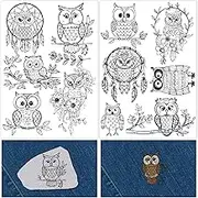 CRASPIRE 2 Sheets Owl Dream Catcher Water Soluble Embroidery Patterns Cartoon Sewing Stick and Stitch A4 Transfers Fabric Stabilizers Wash Away Pre-Printed Self Adhesive for Cloth DIY Lover Beginners