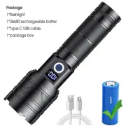 Waterproof Super Bright LED Flashlight Camping Hunting Torch USB Rechargeable AU