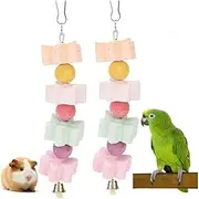 Parrot Beak Trimmer Calcium Stone Chinchilla Grinding Teeth Lava Block,Bird Beak Trim Pumice Toy Mineral Rock Chewing Toys with Bell for Conure Budgies Parakeet Hamster Rabbit 2Pieces
