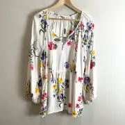 NEW Old Navy Womens Plus 2X Floral Peasant Blouse White Multicolor Shirt Top