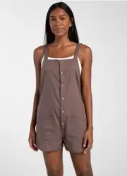 Volcom Juniors' Stone Strut Overalls Romper - Slate Grey, Size M