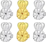 [Kouley] 3 Pairs 14K Earring Backs Lifters,Hypoallergenic Earring Backs for Droopy Ears,Adjustable Crown Earring Backs for Heavy Earring(2white+1gold)