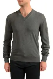Dolce & Gabbana Men's Gray 100% Wool Distressed Look V-Neck Pullover Sweater