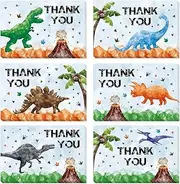 WERNNSAI Watercolor Dinosaur Kids Thank You Cards with Envelopes - Dinosaur Theme Party Supplies 24 Pcs Birthday Note Card with Dino Stickers for Boy Girl Fill in Blank Gift Cards 4'' X 6''