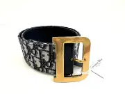 NEW AUTH CHRISTIAN DIOR WOMEN BLUE OBLIQUE DIORQUAKE CANVAS LEATHER BELT Sz 80