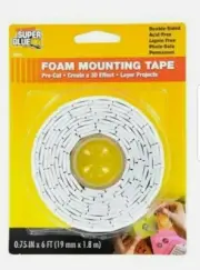 Pre Cut Foam Mounting Tape .75" × 6FT Double Sided Scrapbook Party School Suppy