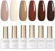 GAOY Nude Brown Fall Gel Nail Polish Set, 6 Colors White Beige Dark Tan Taupe Soak Off UV Light Cure Gel Polish Kit for Salon and Nail Art DIY at Home