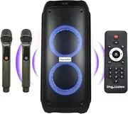 SingMasters Party Box P80 Karaoke Machine Speaker for Kids & Adults,Bluetooth,DJ Lights Dual 8'' Woofer Rechargeable Portable PA System-Karaoke Recording, Bonus 2 Premium Wireless Microphones