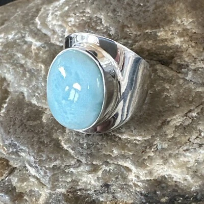 Womens Blue Larimar Navajo Sterling Silver Ring Size 8 17669
