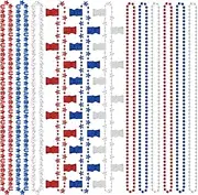 Kreyfer 12 Pcs 33" 4th of July Bead Necklaces Bulk - Red White Blue Patriotic Beads with USA Flag and Star Designs for Memorial Day and Independence Day Celebrations, 33 Inches, Plastic, No Gemstone