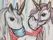 Unicorn in Quarantine Mask 13x19 Art Print Artist KSams Fantasy Collectible